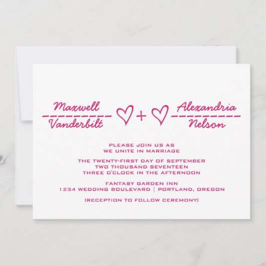 Pink Heart vergelijking Wedding Invite Kaart (Voorkant)