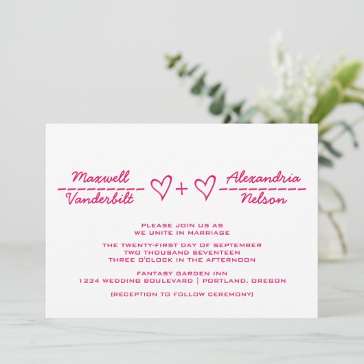 Pink Heart vergelijking Wedding Invite Kaart (Staand voorkant)