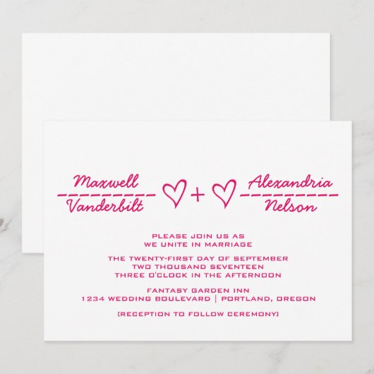 Pink Heart vergelijking Wedding Invite Kaart (Voorkant / Achterkant)