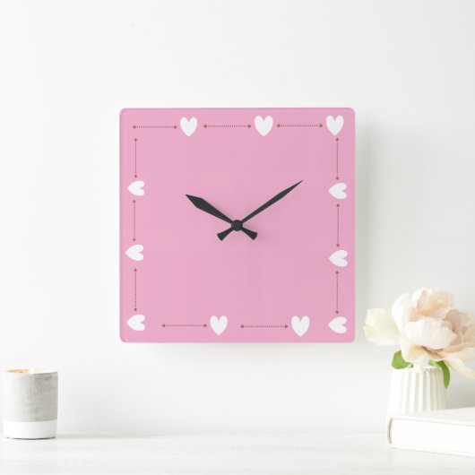 Pink Heart Wall Clock – Cute Minimal Home Decor Vierkante Klok (Huis)