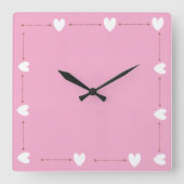 Pink Heart Wall Clock – Cute Minimal Home Decor Vierkante Klok (Voorkant)