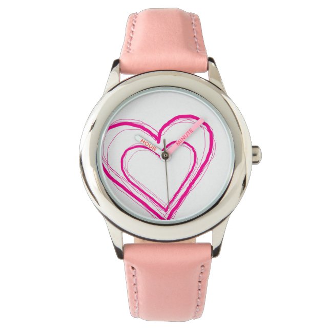 Pink Heart Watch Horloge (Voorkant)