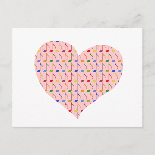 pink heart with musical notes briefkaart (Voorkant)