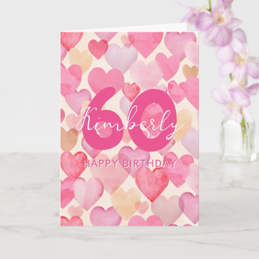 Pink Hearts 60e verjaardag Kaart (Orchidee)
