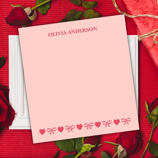 Pink Hearts and Bows Valentines Day Personalized  Notitieblok
