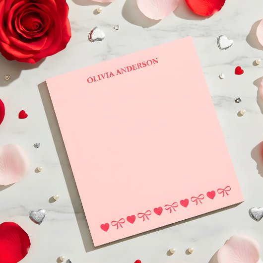 Pink Hearts and Bows Valentines Day Personalized  Notitieblok