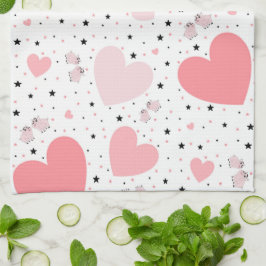 Pink hearts and piggy theedoek