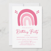 Pink Hearts and Rainbows Birthday Party Kaart (Voorkant)