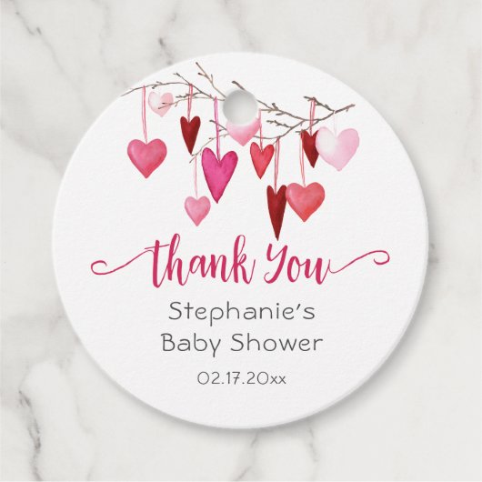Pink Hearts Baby shower Bedankt Bedankjes Labels (Voorkant)