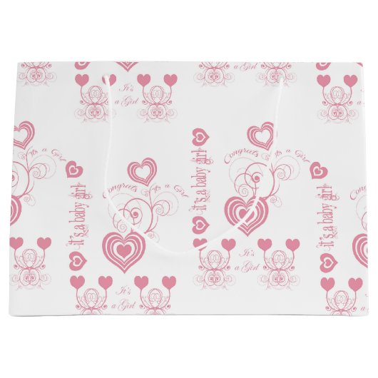 Pink Hearts-Baby shower Groot Cadeauzakje (Voorkant)