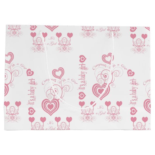 Pink Hearts-Baby shower Groot Cadeauzakje (Achterkant)