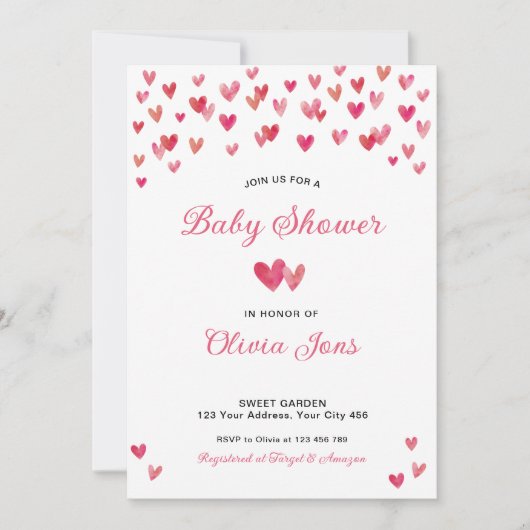 Pink Hearts-Baby shower Kaart (Voorkant)