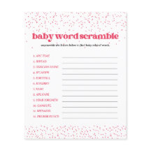 Pink Hearts Baby shower Word Scramble spel