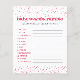 Pink Hearts Baby shower Word Scramble spel Flyer