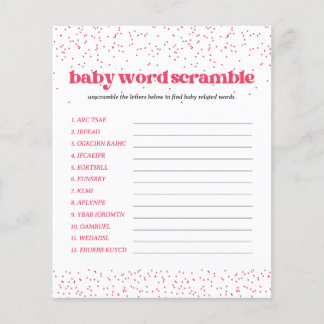 Pink Hearts Baby shower Word Scramble spel Flyer