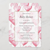 Pink Hearts Balloons Baby shower Kaart (Voorkant / Achterkant)