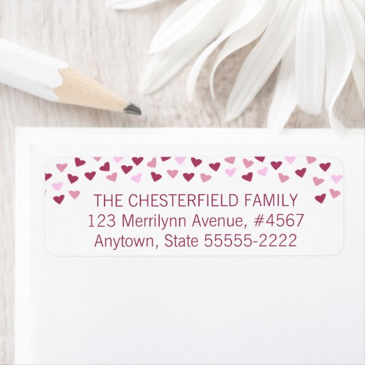 Pink Hearts Border Return Address Etiket (Insitu)