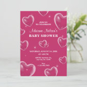 Pink Hearts bubble baby shower Uitnodiging (Staand voorkant)
