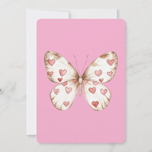 Pink Hearts Butterfly Verjaardag Kaart (Achterkant)