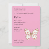 Pink Hearts Butterfly Verjaardag Kaart (Voorkant)