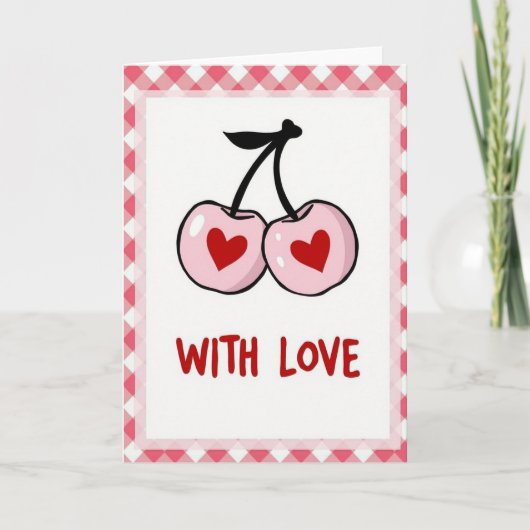 Pink Hearts Cherries Love Card Kaart (Voorkant)