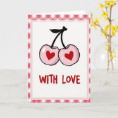 Pink Hearts Cherries Love Card Kaart (Gele Bloem)
