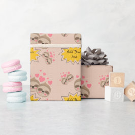 Pink Hearts Cute Sloth Pattern Baby shower Party Cadeaupapier