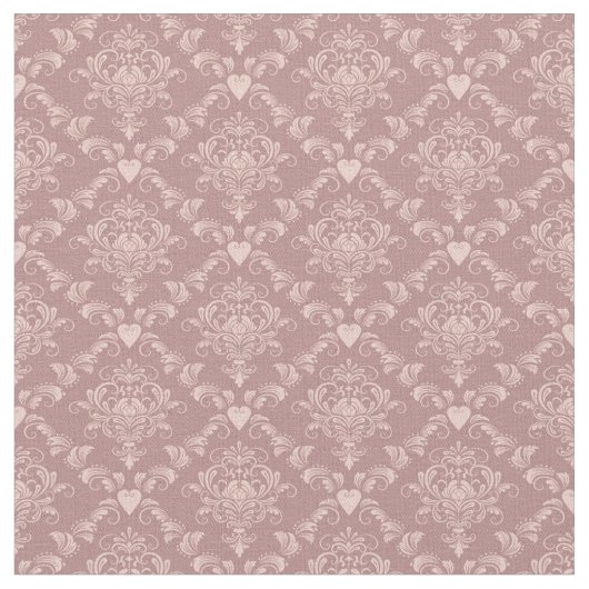 Pink Hearts Damask Stof (Close Up)