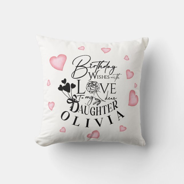 Pink Hearts Daughter Birthday Text Design Kussen (Voorkant)
