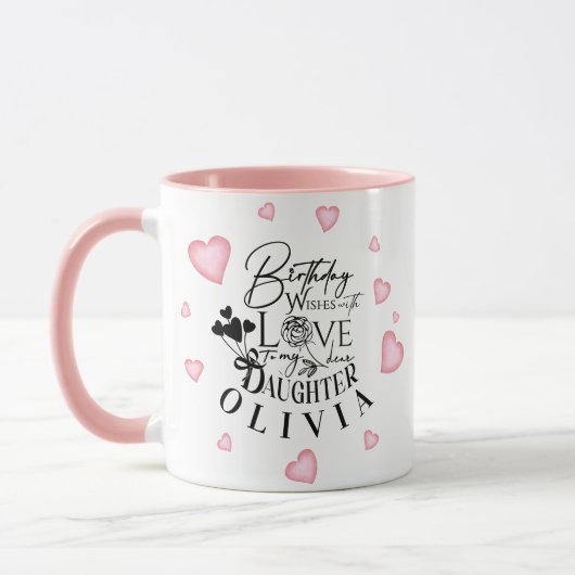 Pink Hearts Daughter Birthday Text Design Mok (Links)