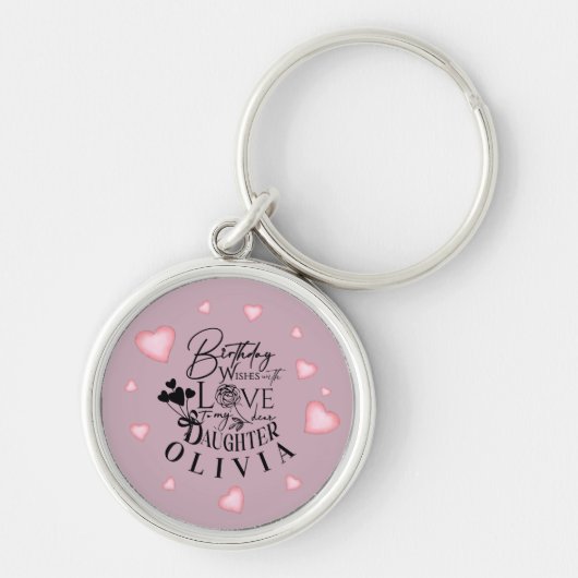 Pink Hearts Daughter Birthday Text Design Sleutelhanger (Voorkant)