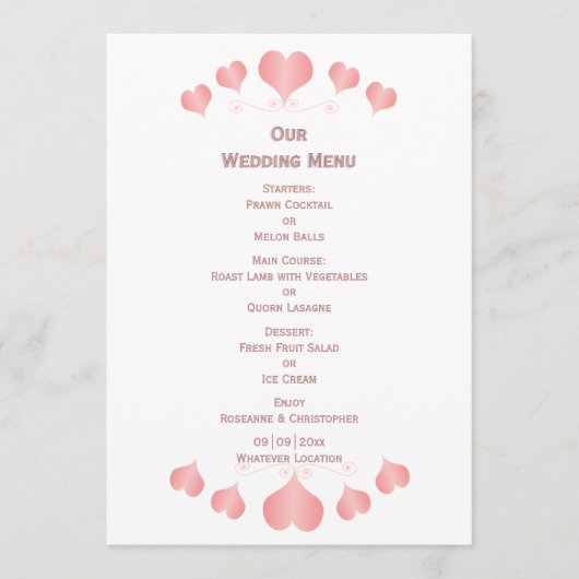 Pink Hearts Design Wedding Menu (Voorkant)