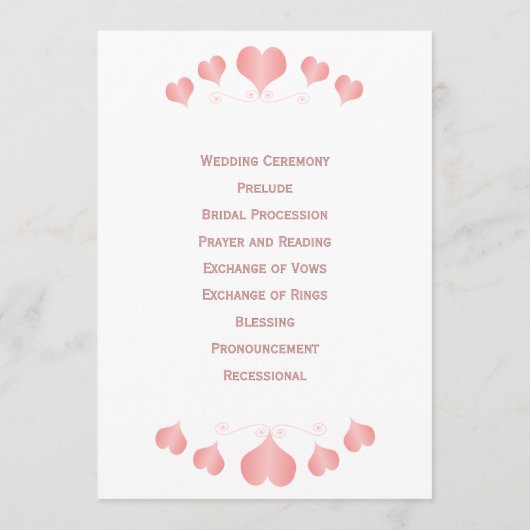 Pink Hearts Design Wedding Programmakaart (Achterkant)