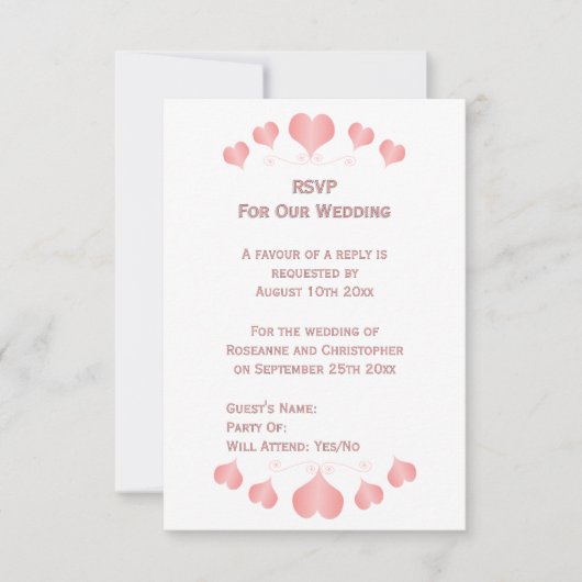 Pink Hearts Design Wedding RSVP Kaartje (Voorkant)