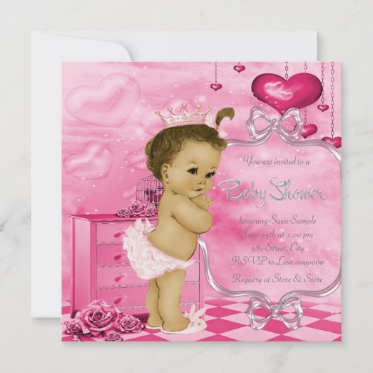 Pink Hearts en Rozen Afro-Amerikaans Baby shower Kaart (Voorkant)