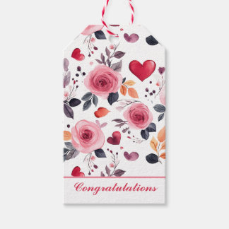 Pink Hearts en Rozen gefeliciteerd Cadeaulabel