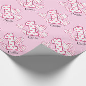 PINK HEARTS First Birthday Custom V05F Cadeaupapier (Hoek)