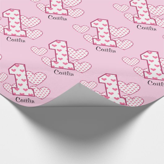 PINK HEARTS First Birthday Custom V05F Cadeaupapier (Hoek)