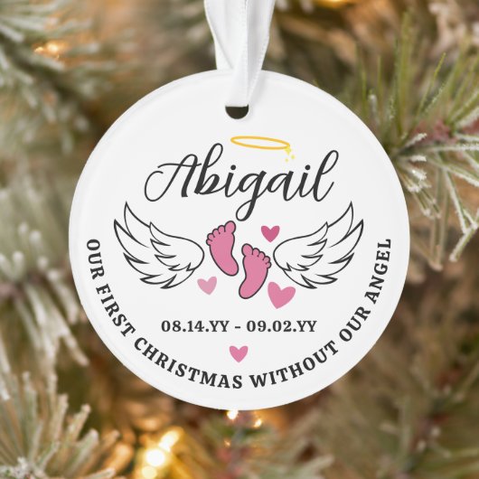 Pink Hearts First Christmas Without Angel Photo Ornament (Boom)