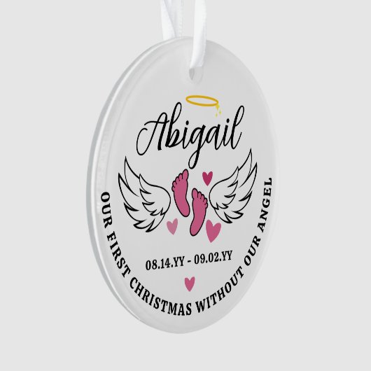 Pink Hearts First Christmas Without Angel Photo Ornament (voorkant)