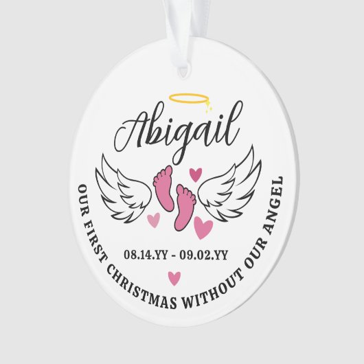 Pink Hearts First Christmas Without Angel Photo Ornament (voorkant)