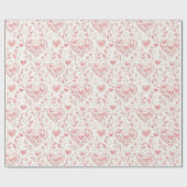 Pink Hearts Floral Love Bridal Shower Cadeaupapier (Vlak)
