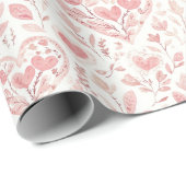 Pink Hearts Floral Love Bridal Shower Cadeaupapier (Rol Hoek)