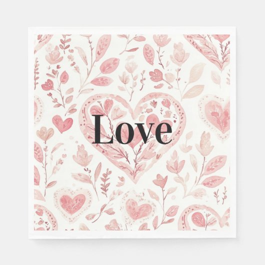 Pink Hearts Floral Love Bridal Shower Servet (Voorkant)