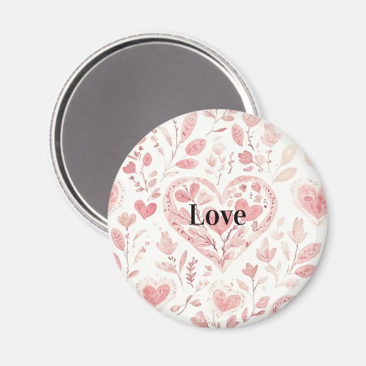 Pink Hearts Floral Love Magneet (Voorkant / Achterkant)