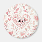 Pink Hearts Floral Love Magneet (Voorkant)