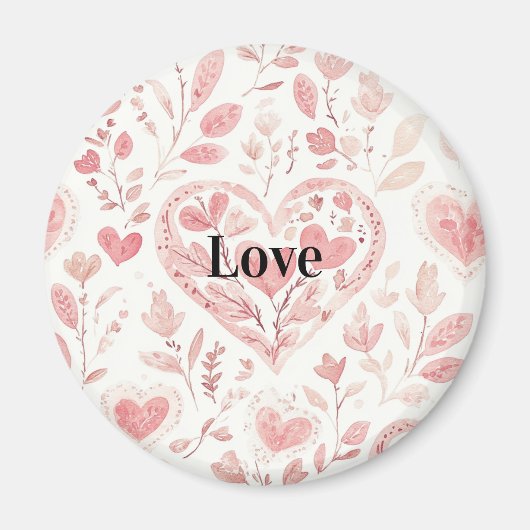 Pink Hearts Floral Love Magneet (Voorkant)