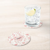 Pink Hearts Floral Love Ronde Kartonnen Onderzetter (Insitu)