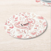 Pink Hearts Floral Love Ronde Kartonnen Onderzetter (Gebogen)