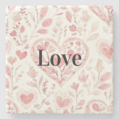 Pink Hearts Floral Love Stenen Onderzetter (Voorkant)